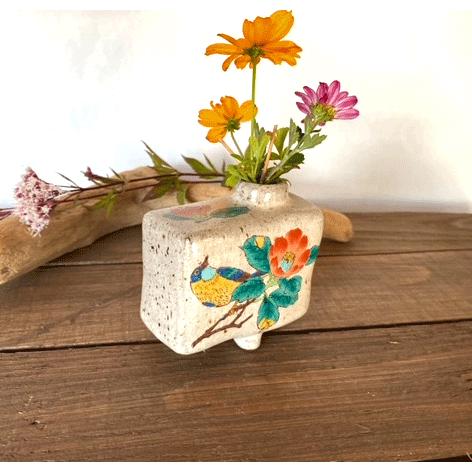 九谷焼 高級 陶磁器 一輪挿し 椿に鳥 (Kutani vase) ギフト 内祝