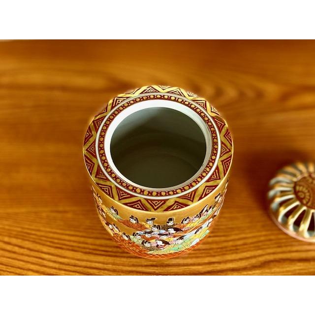 九谷焼 高級 陶磁器 香炉 本金 百人一首 桐箱入り (Kutani Incense