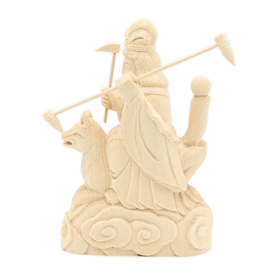 仏像 稲荷大明神 騎狐像 総高15cm 桧木 お稲荷さん お稲荷様 稲荷神