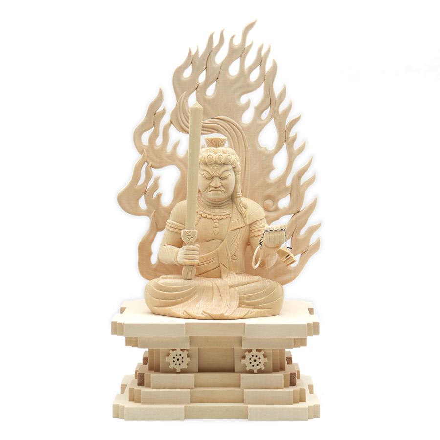 仏像 不動明王 座像 3.5寸 瑟々座 火焔光背 桧木 不動明王像 真言宗脇