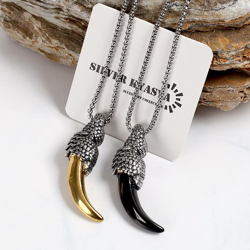 クーポンで10％OFF ステンレス 狼の牙 ネックレス シルバー 重量感