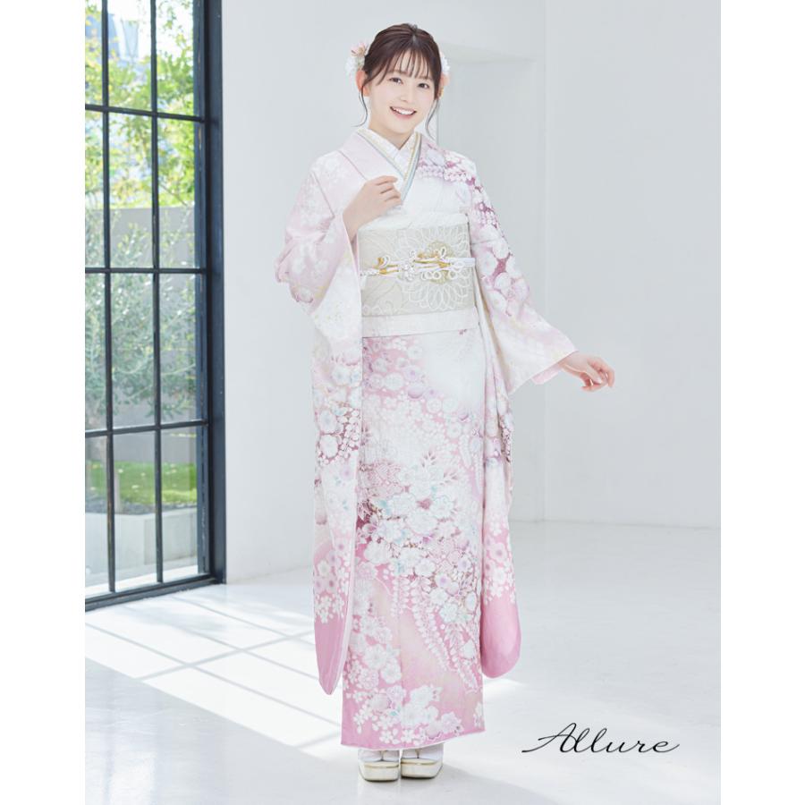 美品 振袖 白×ピンク 辻が花 花芯絞り 銀通し 美品 振袖 白×ピンク