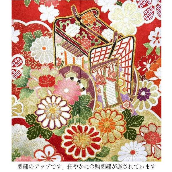 セール 吉澤友禅 正絹振袖 手縫い仕立付き 赤 御所車 金彩 f-794 正絹