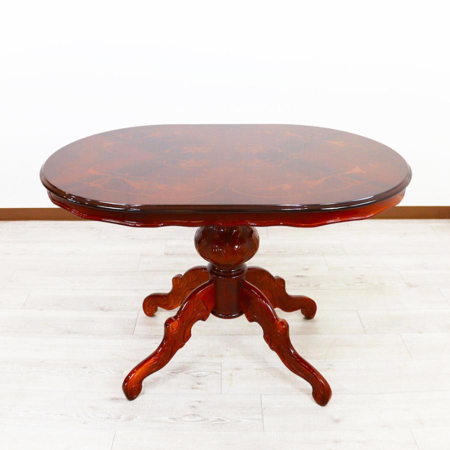 イタリア ダイニングテーブル 5点セット 135cm 楕円形 象嵌 4人用 金