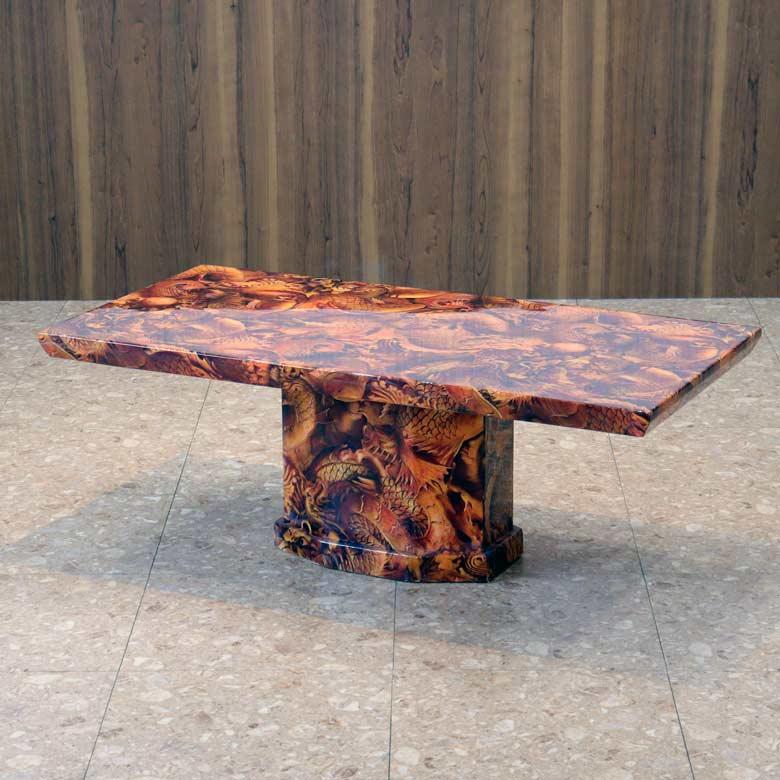 センターテーブル 120cm 鯉と龍 大理石 四角 長方形 リビングテーブル