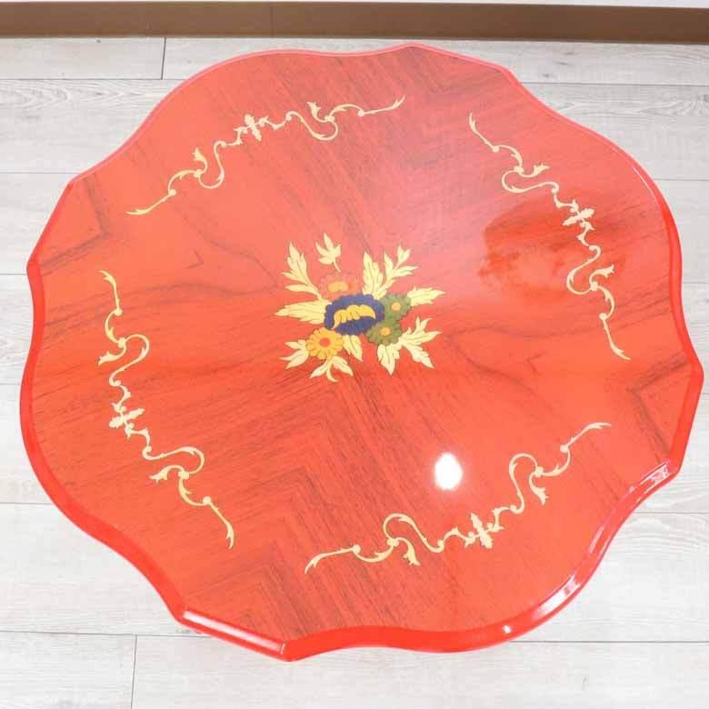 ティーテーブル レッド イタリア 55cm 象嵌 カフェテーブル モザイク