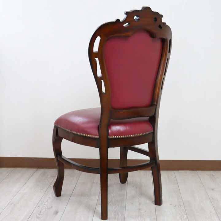 ダイニングチェア 合皮 ワインレッド マホガニー 猫脚 完成品 レザー