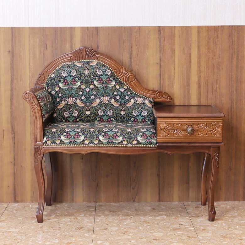 テレフォンベンチ おしゃれ いちご泥棒 グリーン 木製 ベンチ 猫脚