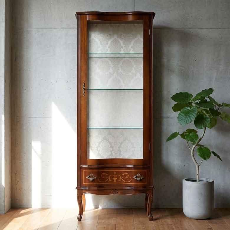 キャビネット 木製 145cm キュリオケース 象嵌 ロココ調 イタリア 家具