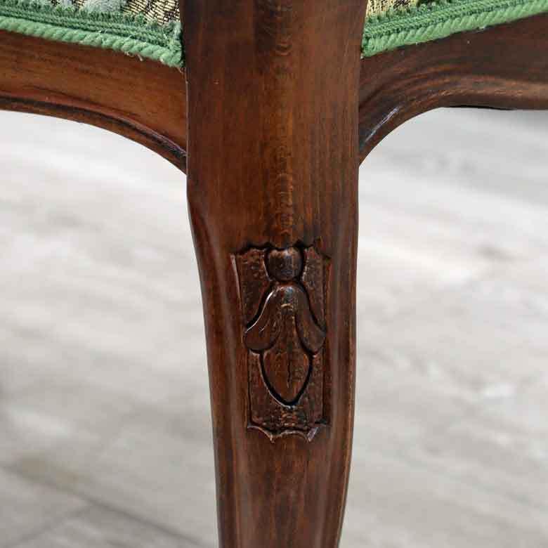 肘付きスツール おしゃれ 金華山グリーン 木製 ベンチ 猫脚 イタリア