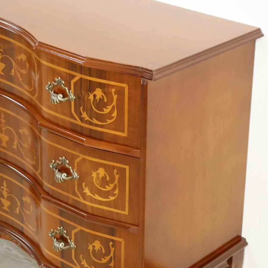 イタリアタロッコ製木製チェスト 3段 引き出し付き猫脚象嵌細工