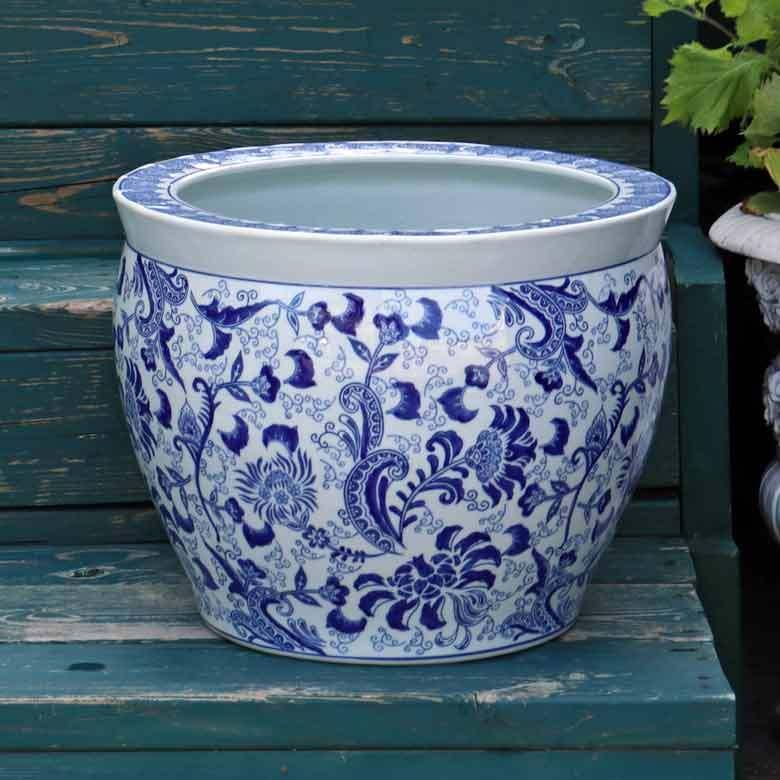 水鉢 大型 陶器 13号 ヒマワリ 白 火鉢 鉢カバー プランターカバー