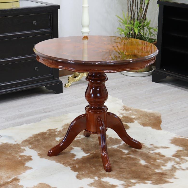 イタリア ダイニングテーブル 3点セット 80cm 円形 象嵌 2人用