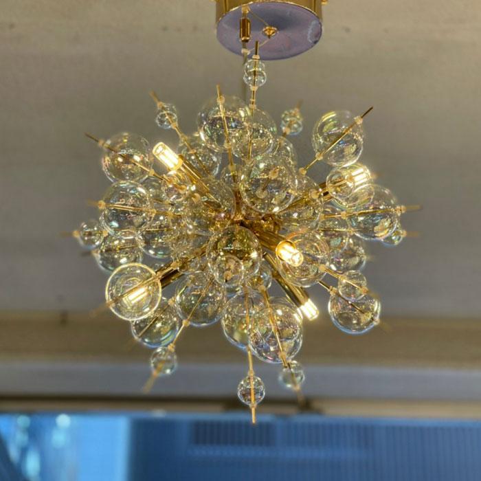 バブル シャボン玉 シャンデリア ゴールド シルバー オーロラ 6灯