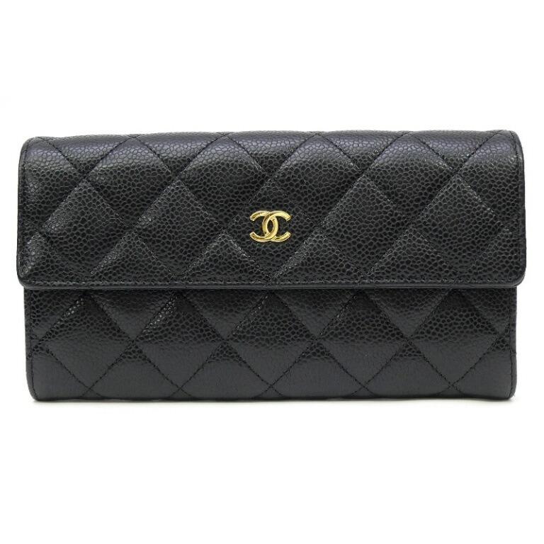 CHANEL（シャネル） 長財布 かぶせ長財布 マトラッセ 黒 キャビア