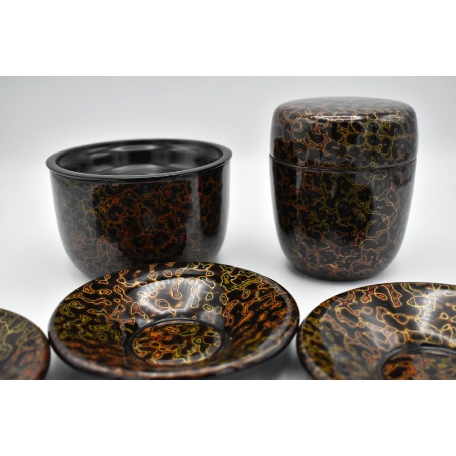 会津塗 茶器セット 夏目型茶筒・茶ガラ入・茶托5組セット item no