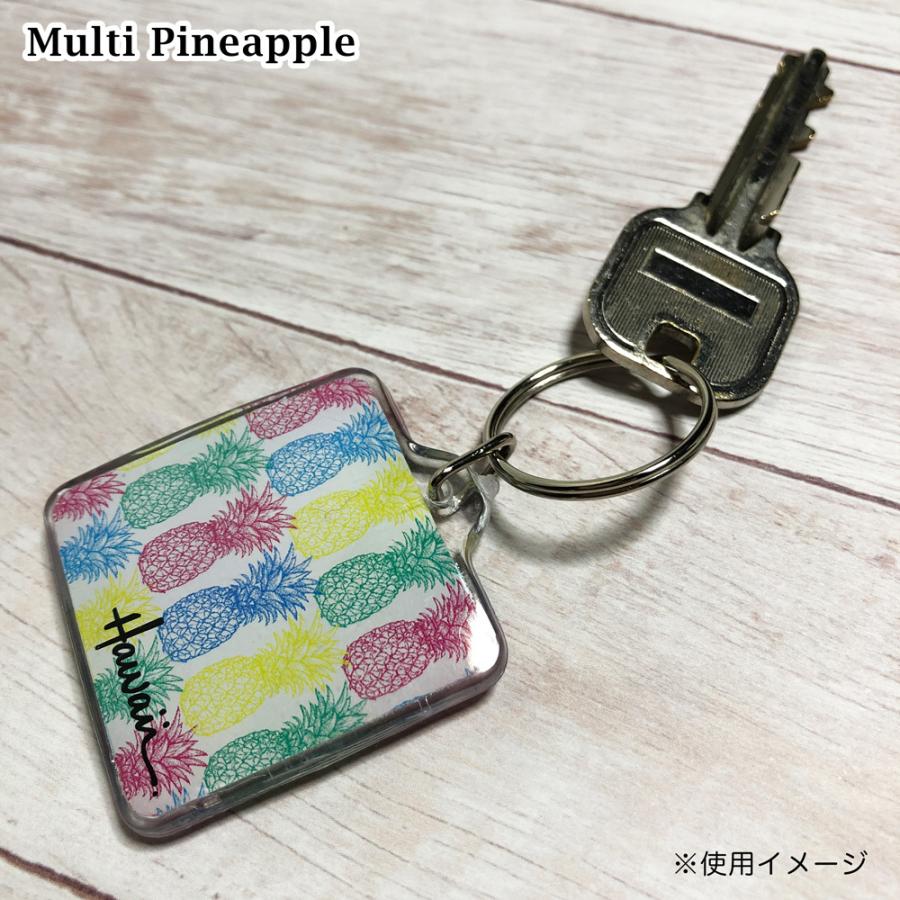 キーホルダー ハワイ【スクエアシェイプ ハイビスカス パイナップル