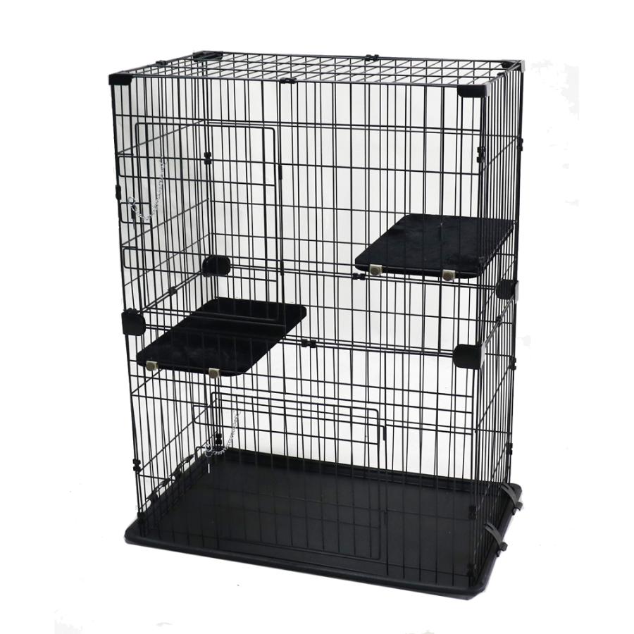 キャットケージ 2段 ブラック (ゲージ サークル 猫用ハウス 猫用品 黒