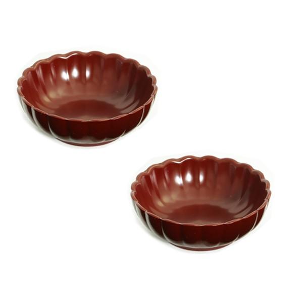山田平安堂 ペア菊小鉢 古代朱/溜 和食器/漆塗り : 漆器 山田平安堂