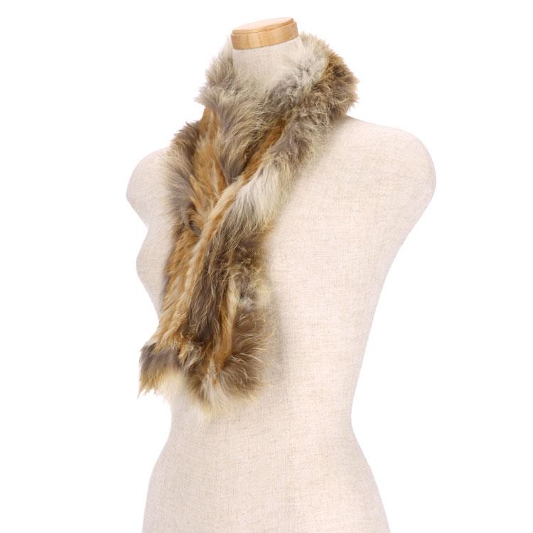 ラビット レッドフォックス ファー マフラー 編み込み ニッティング