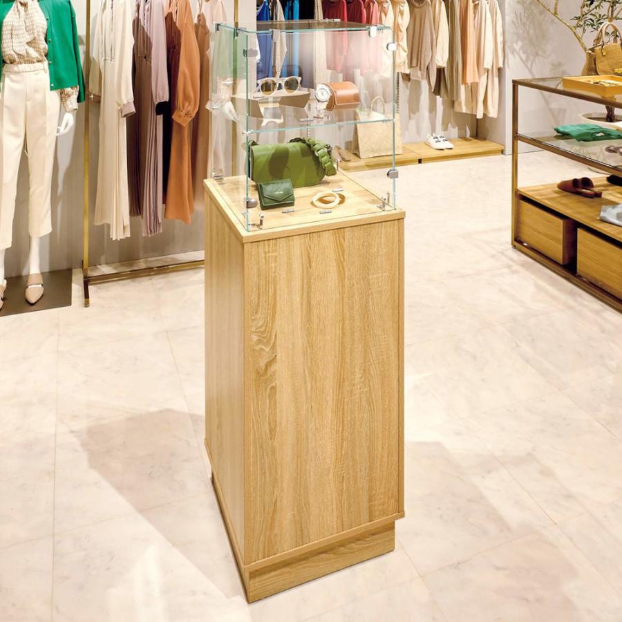 ガラスショーケース 鍵付き 錠 カギ 木製土台付 ディスプレイ台 透明