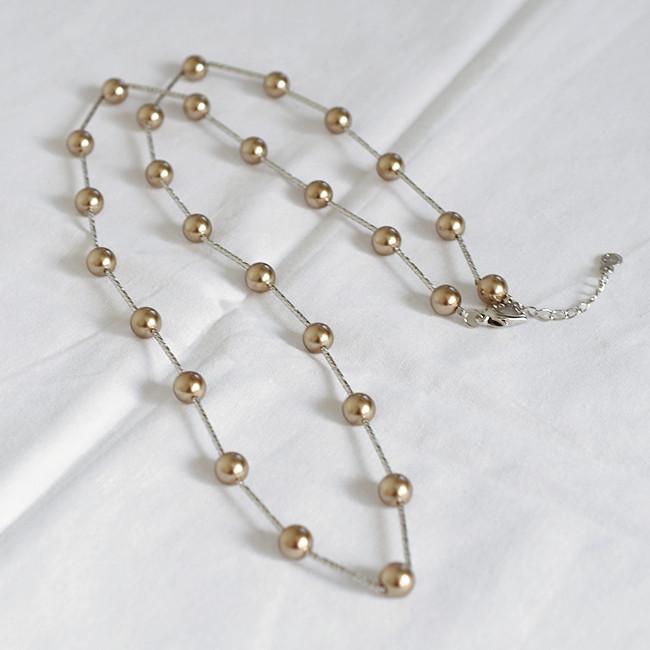 直径8mm ガラスパール ステーション ニット ロング ネックレス