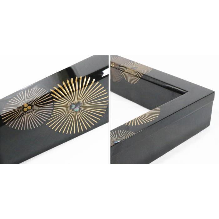 茶道具 炉縁 輪島塗 真塗 唐松紋 青貝入 日野拓也作 輪島塗り 真塗り