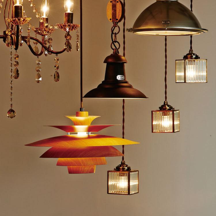 ペンダントライト 四角形 キューブ型 ガラス製 1灯 アンティーク