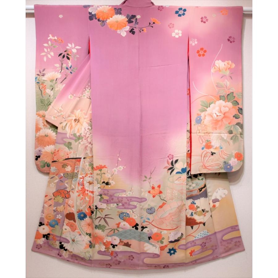 アンティーク着物 振袖 貝桶 桜 菊 貝桶 レトロ 大正ロマン 薄紫 : 壱