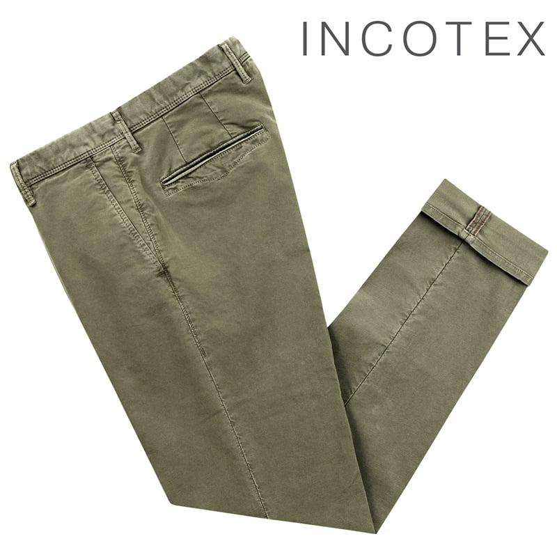INCOTEX SLACKS ガーメントダイ コットンチノ オリーブ 32 INCOTEX