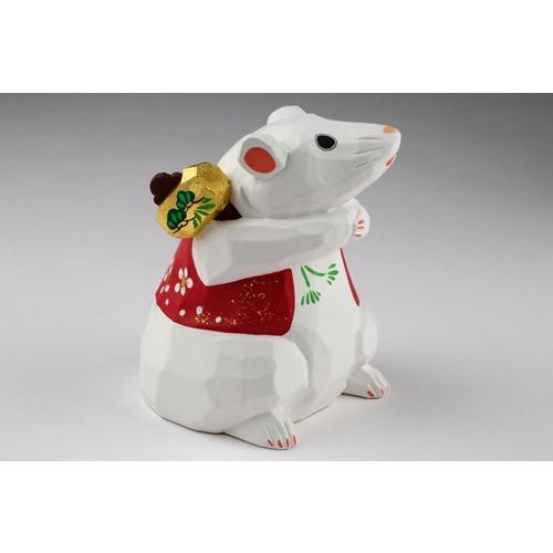 干支置物「子」ねずみ（白）特大サイズ/奈良一刀彫/楠/人形/白/ネズミ