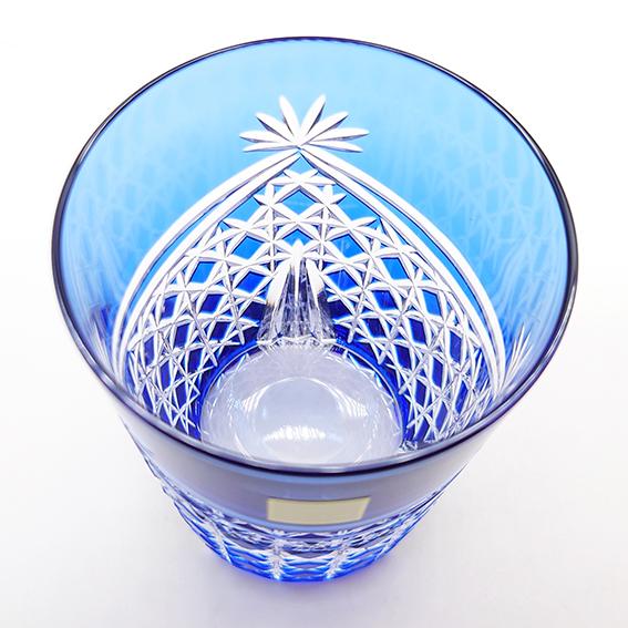 カガミクリスタル 各務硝子 矢来重紋 青色被せ切子 カットグラス 花入