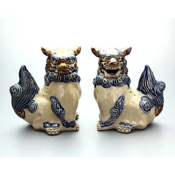 希少島常賀台付シーサー白土ペア阿吽壺屋焼名工沖縄