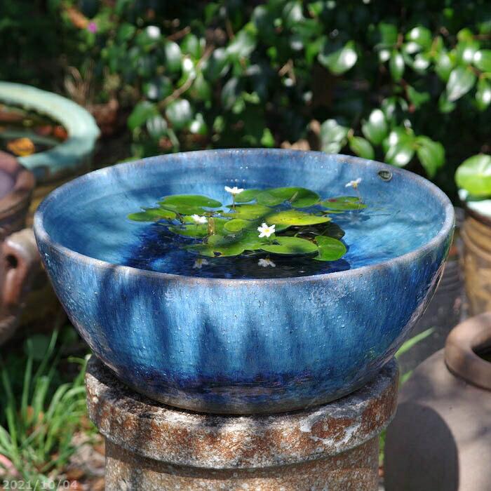 信楽焼手作り ブルーガラスめだか鉢金魚鉢 直径53㌢ 【公式通販】