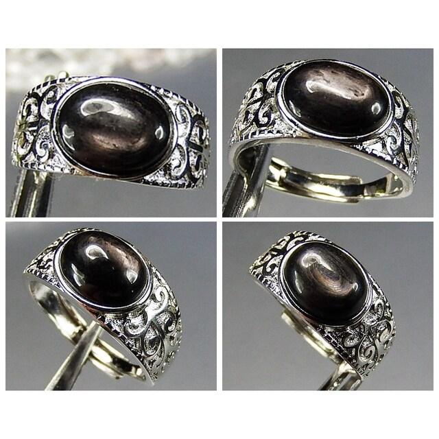 レア天然石ブラックムーンストーン楕円形リング指輪14号前後 : 石街