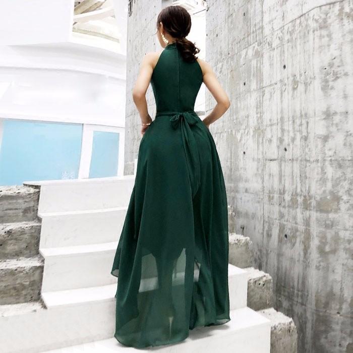 パーティードレス ロング丈 Aライン ノースリーブ ワンピース