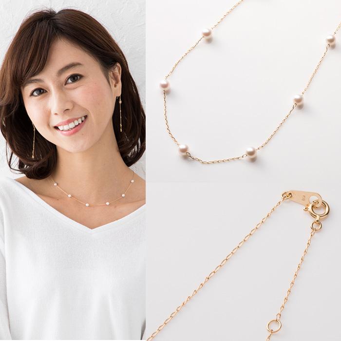 K18 パール アコヤ真珠 ベビーパールステーションネックレス (花珠品質
