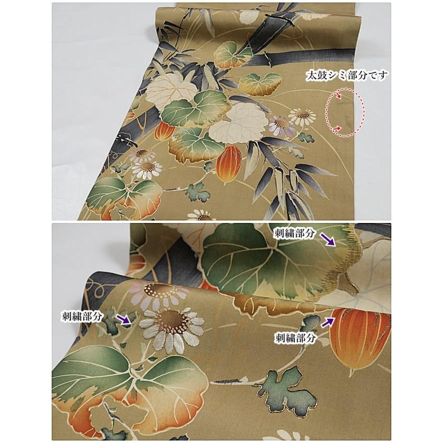 全通柄 リサイクル 袋帯 染め帯 リバーシブル 日本刺繍 昭和