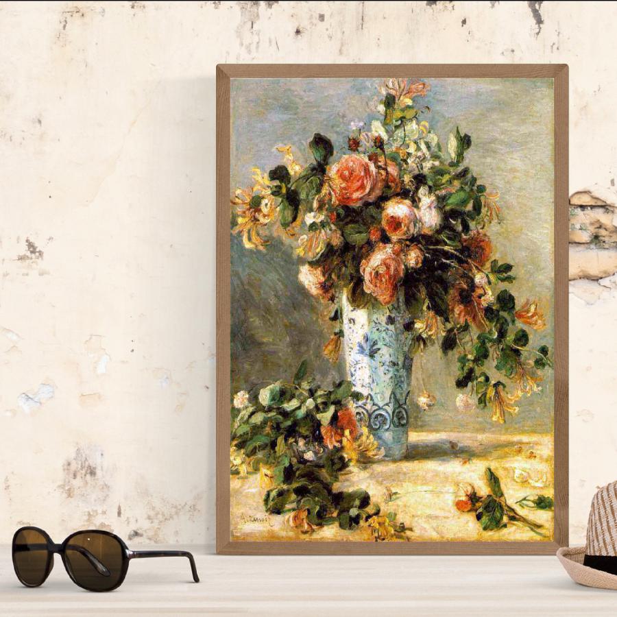 ピエール オーギュスト ルノワール デルフト焼きの花瓶のバラと