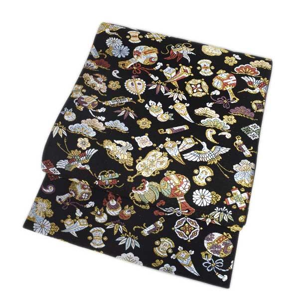 仕立て上がり 袋帯 京都 西陣織 高級 正絹 新品 宝尽し クロ ONLY fu