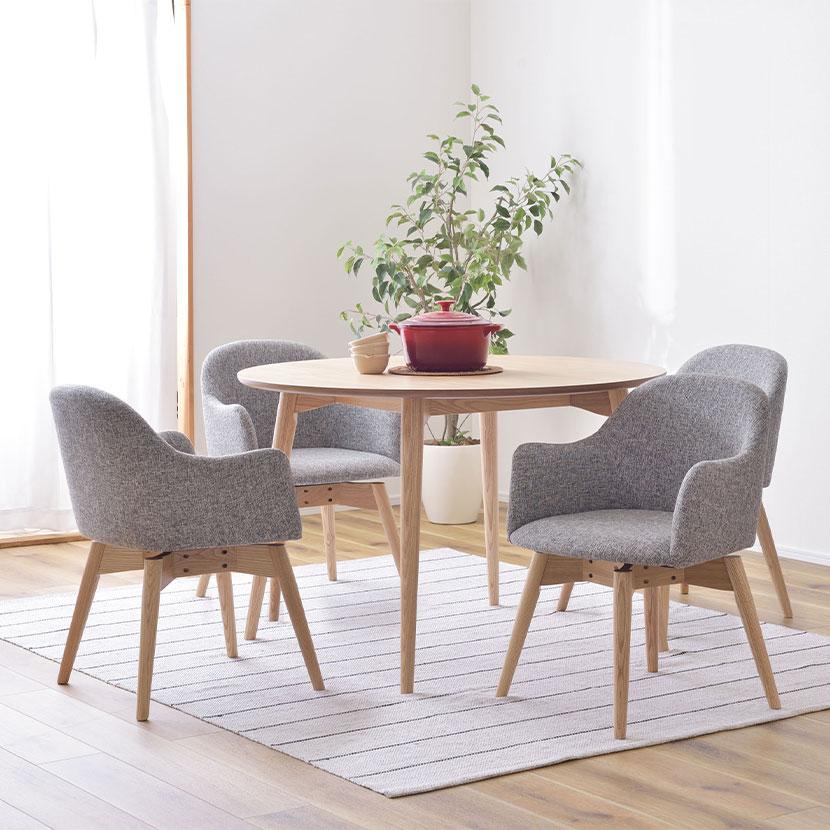 東谷 4人用 5点セット 円形テーブル 天然木 木製 ダイニングテーブル