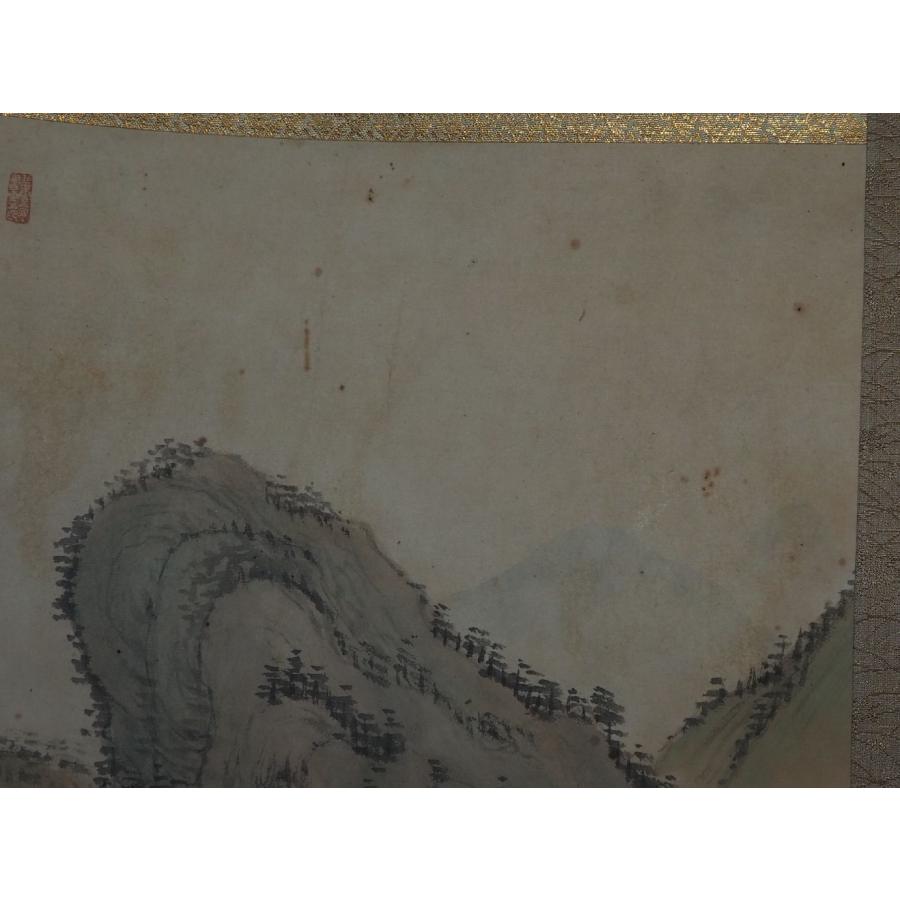 真作】 掛け軸 謝友生 中国 【彩色山水図】 ≪倣恵崇 水村図≫ 清時代