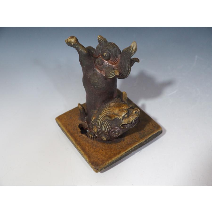 藤原陶臣 備前天拝獅子香炉 共箱 幅約19/高さ約