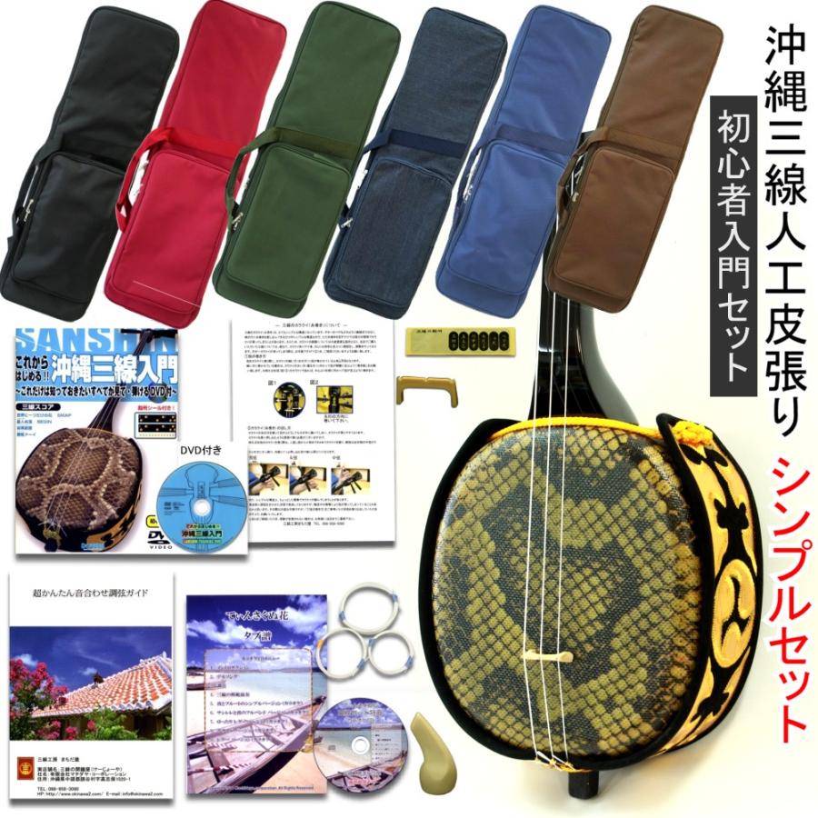 沖縄三線 ヘビ柄 ソフトケース付き 沖縄 三線 初心者向けセット 人工皮