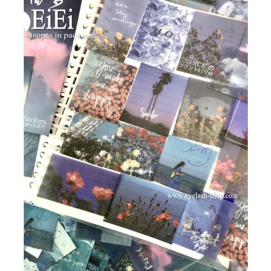 100枚 海外シール マスキングテープ素材◇色別6種◇和紙 半透明