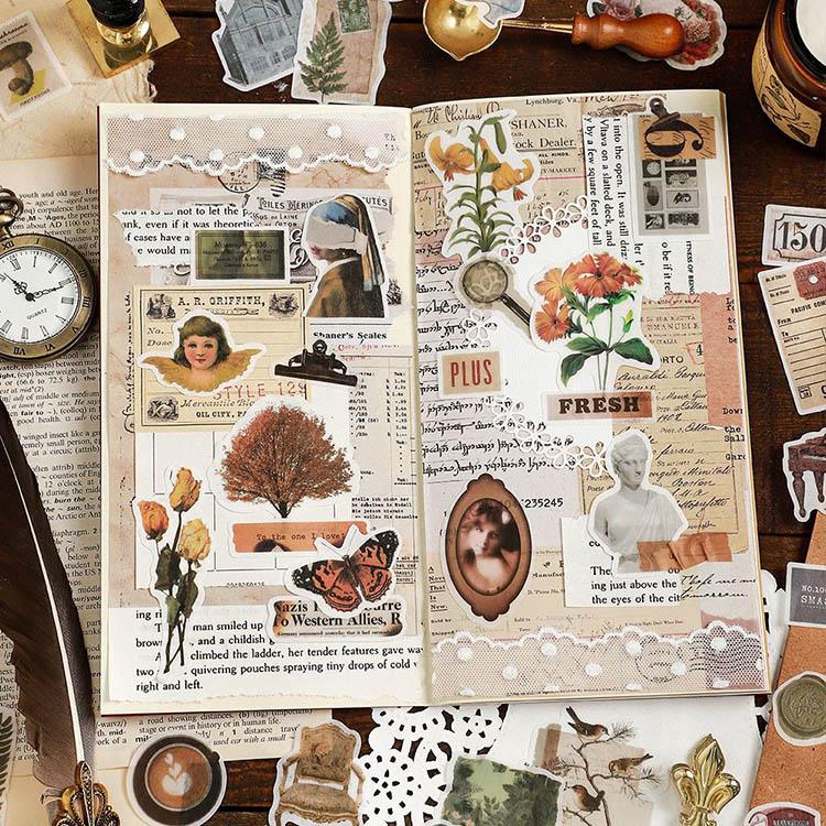 海外シール 100枚 レトロ 大容量 コラージュ 素材 シール マステ素材