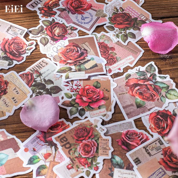 海外ステッカー 薔薇 コラージュ 素材 マステシール フレークシール