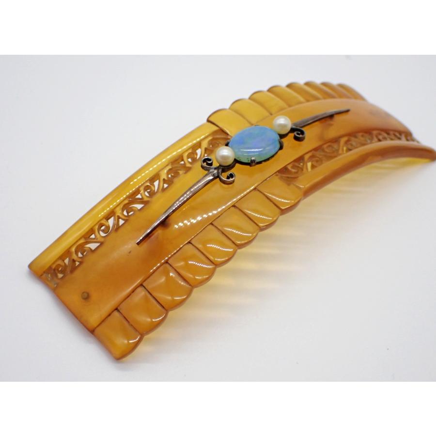 白甲（本べっ甲 x オパール アンティークブローチ（リメイク品