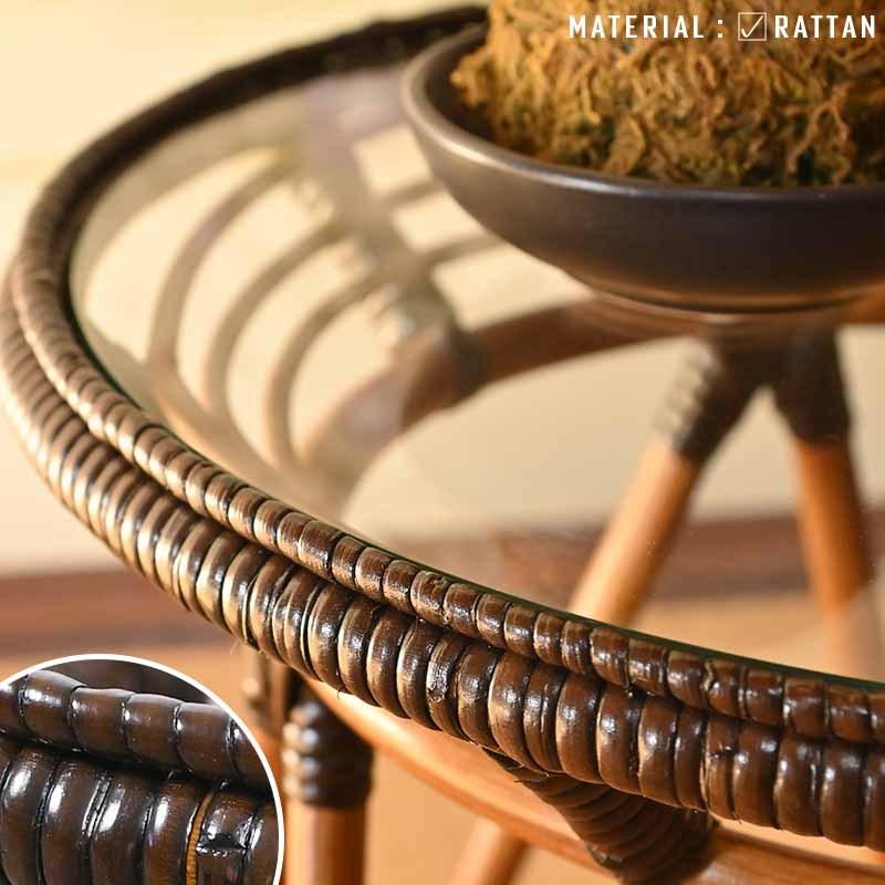 ラタンガラス テーブル 40cm幅 ガラステーブル サイドテーブル 籐家具