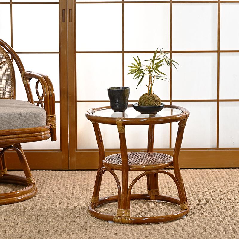 サイドテーブル 籐のテーブル ガラス ラタン 和風 T806HR 爆買